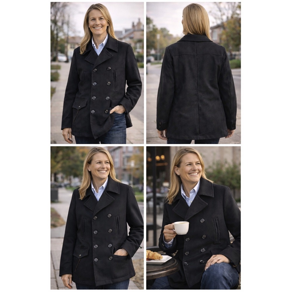 DSCP Peacoat Womens 16R Black Double Breasted‎ Military Wool Coat Jacket